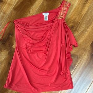 Cache Red One-Shoulder Blouse